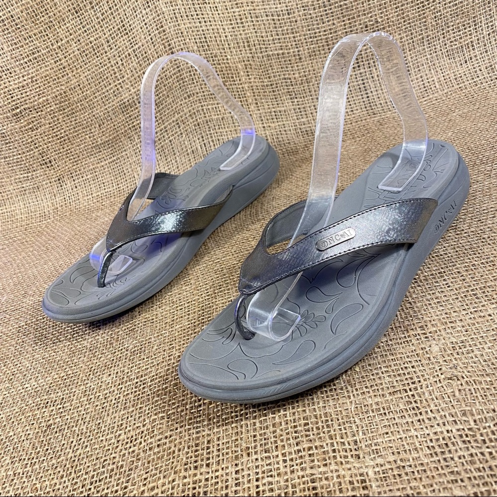 Sandals Flip Flop Thong Slip On Sliver Grey Cushioned Oncai Sz 10-10.5